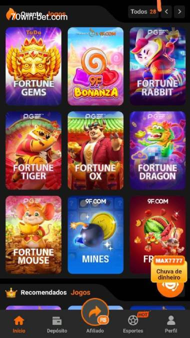 Aplicativo móvel 70WIN para iOS e Android